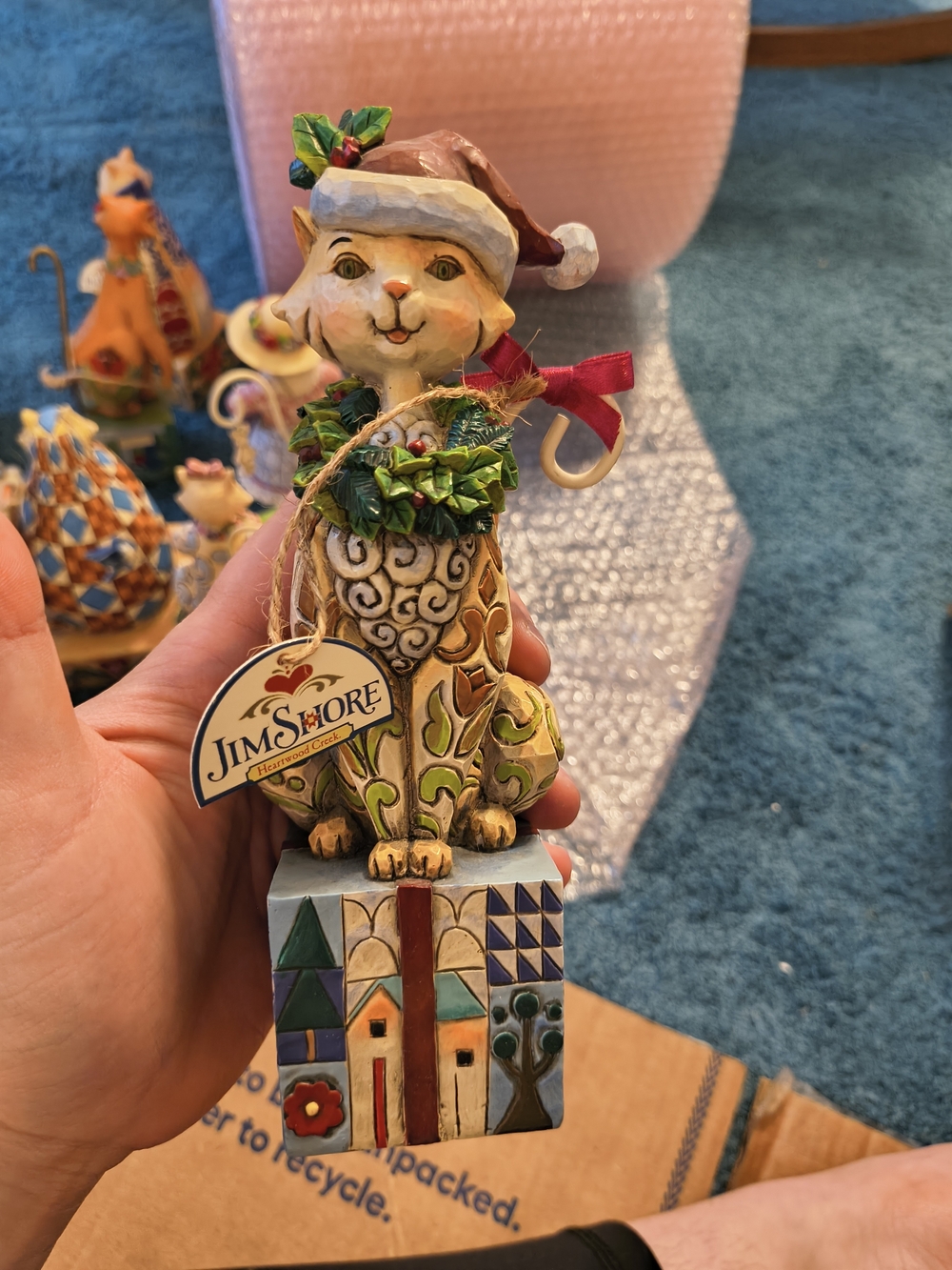 Jim Shore Cat Ornament in Red, Green, White, Brown